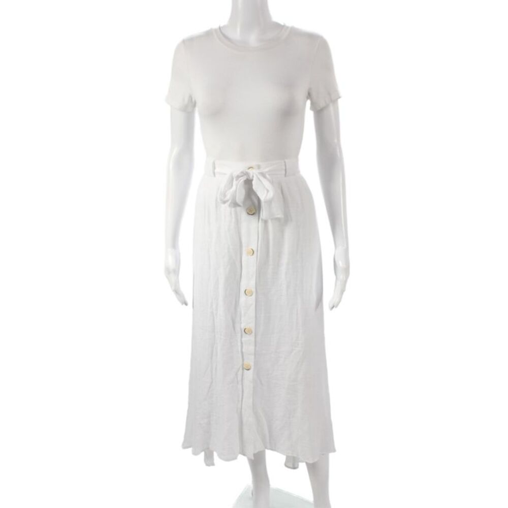 Zac & Rachel Womens A-Line Boho Midi Skirt White Button 65% Polyester Size L
